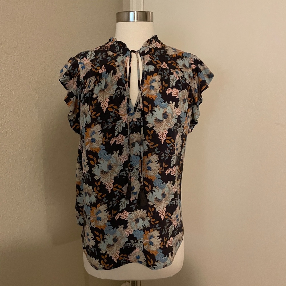 Lovestitch Black and Pink Ruffled Tie Front Blouse